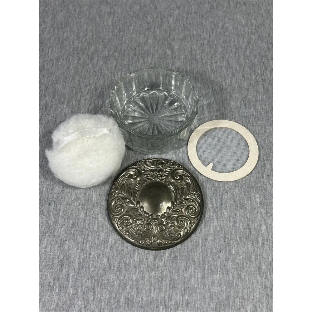 Vintage Ornate Victorian Silver Plate & Glass Vanity Powder Jar or Trinket Box - Picture 8 of 16